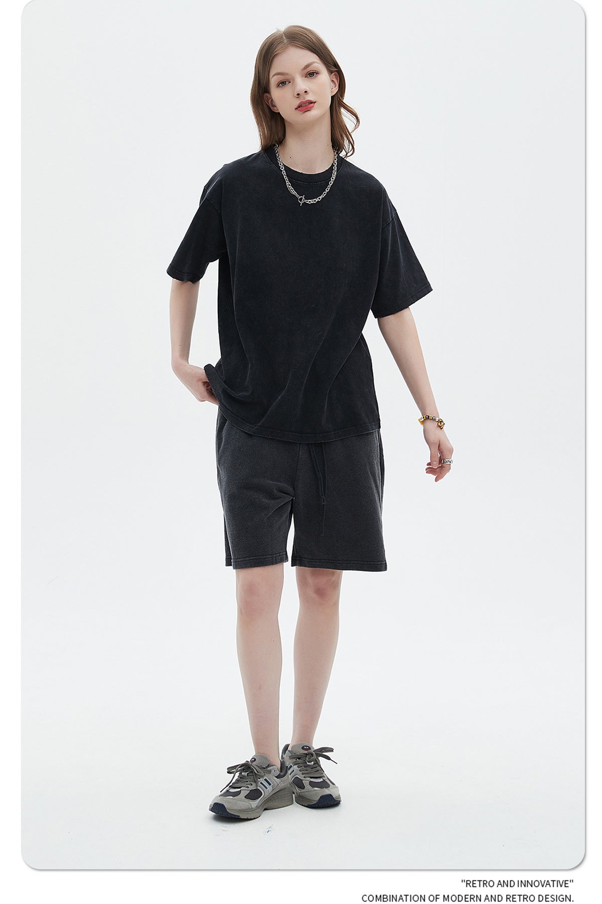 Washed Dyed Oversize Damage Short-sleeve T-shirt & Short Sweatpants Setup