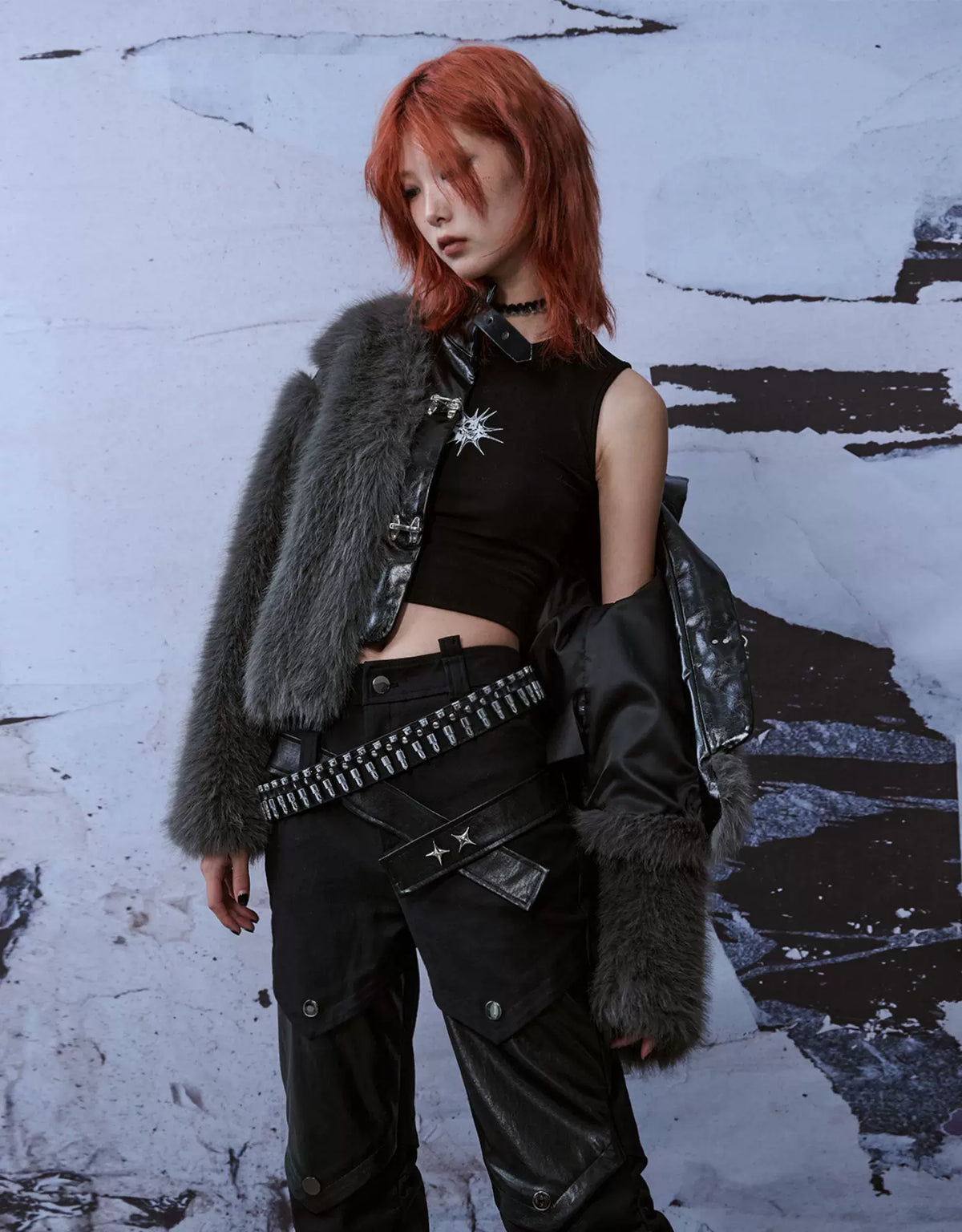 Patchwork Fuzzy Short Fur Jacket
