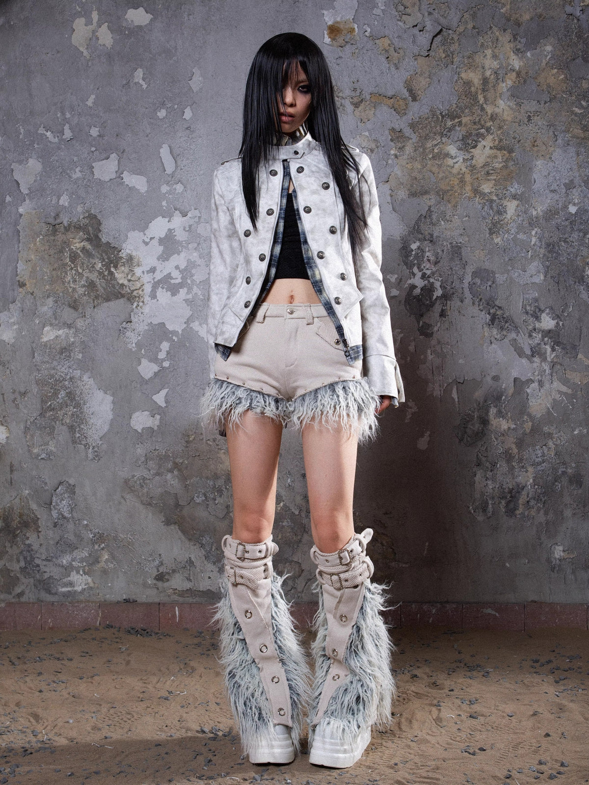 Patchwork Heavy-Duty Punk Short Pants & Leg Cover