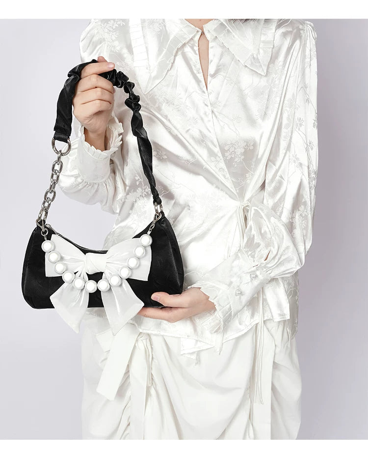 Contrast Color Bow Shoulder Bag
