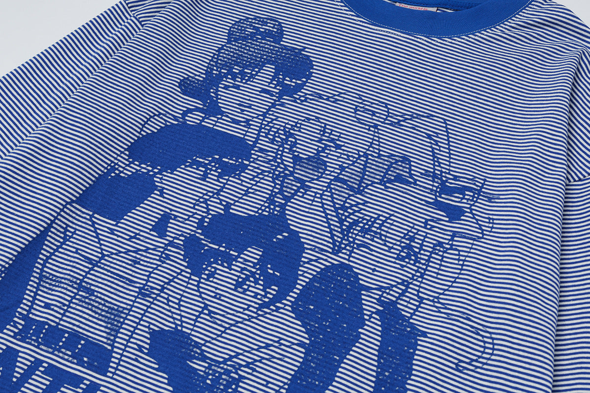 Striped Anime Graphic Oversize Long Sleeve T-Shirt