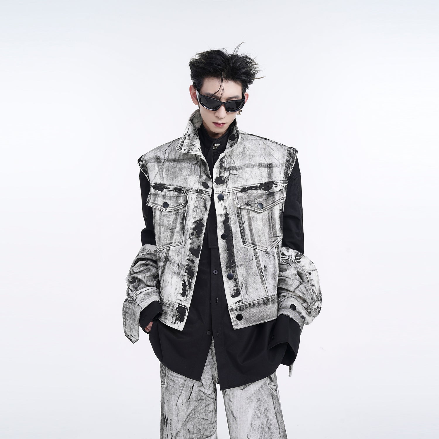 Detachable Sleeve Denim Jacket & Detachable Hem Wide-Leg Denim Jeans Setup