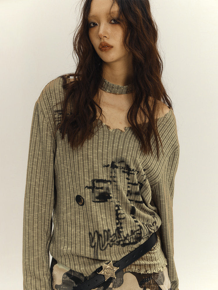 Slim Fit Graphic Design Thin Knit Sweater