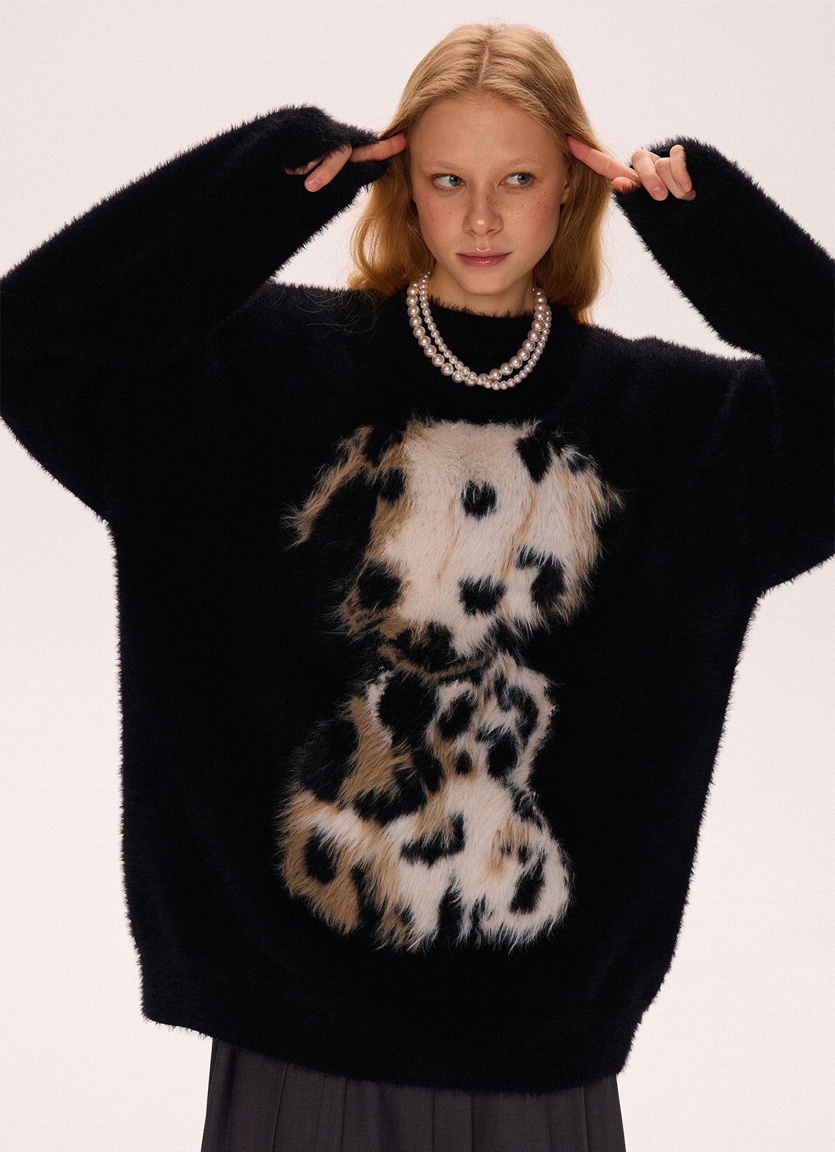 Fuzzy Dalmatian Print Sweater