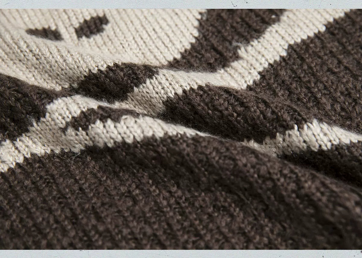 Skull Print Stripe Oversize Knit Hoodie