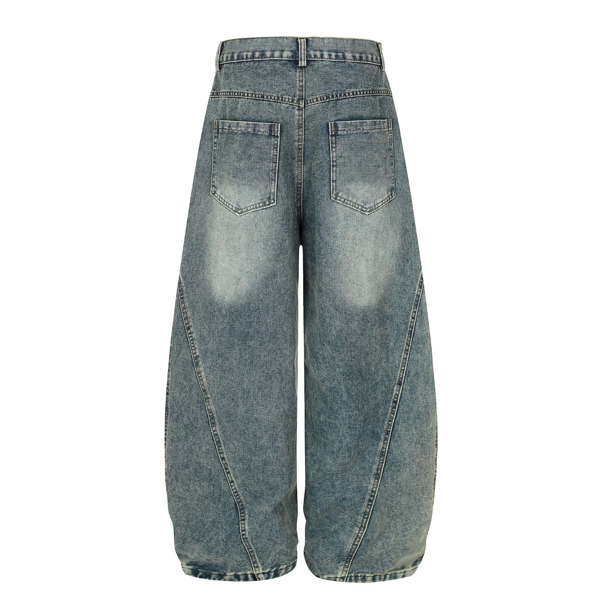 Washed Leopard Panel Curved Denim Jeans