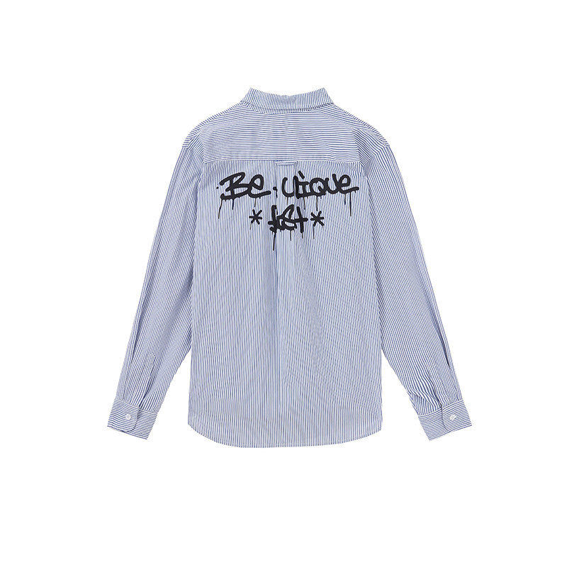 Blue White Stripe Oversize College Long Sleeve Shirt