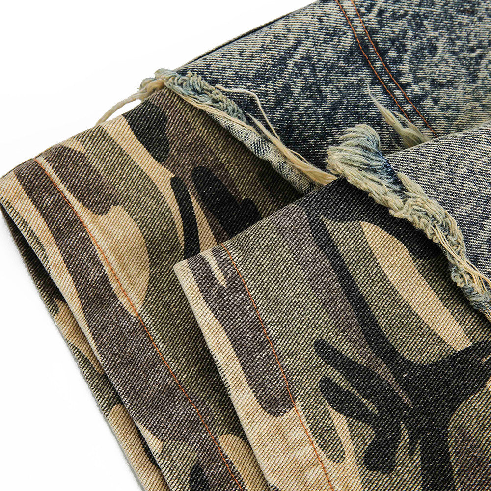 Patchwork Tarnmuster Used Denim Shorts