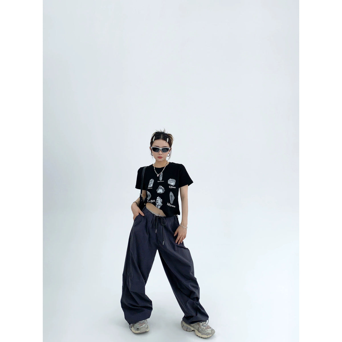 Drawstring Wide-Leg Workwear Pants
