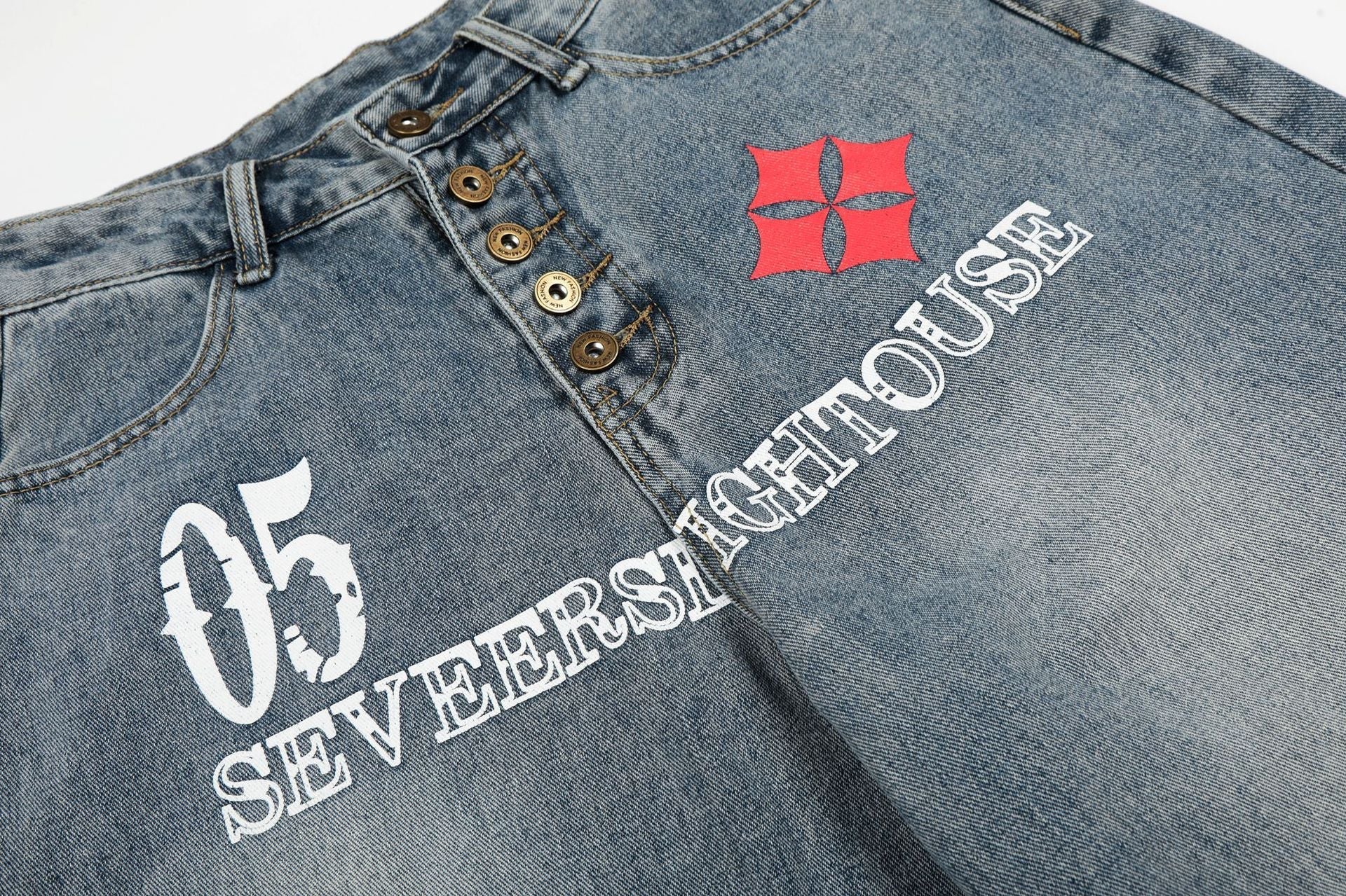 Button Fly Curved Wide Leg Denim Jeans