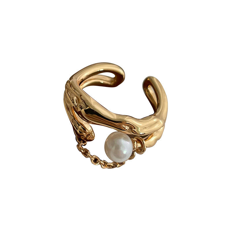 Double Layer Irregular Metal Pearl Ring