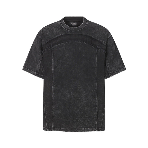 Washed Panel Design Short Sleeve T-Shirt - Black / M