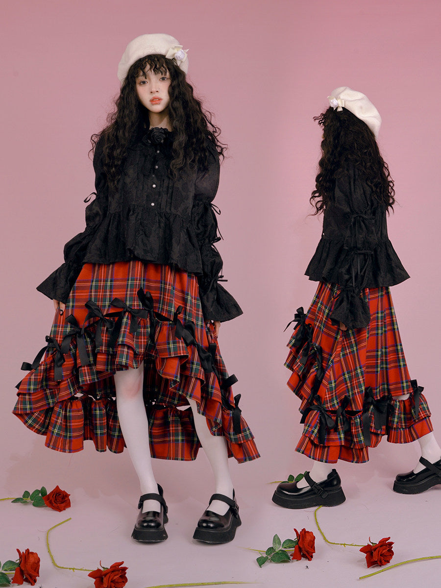 Irregular Bow Elastic Waist Long Skirt