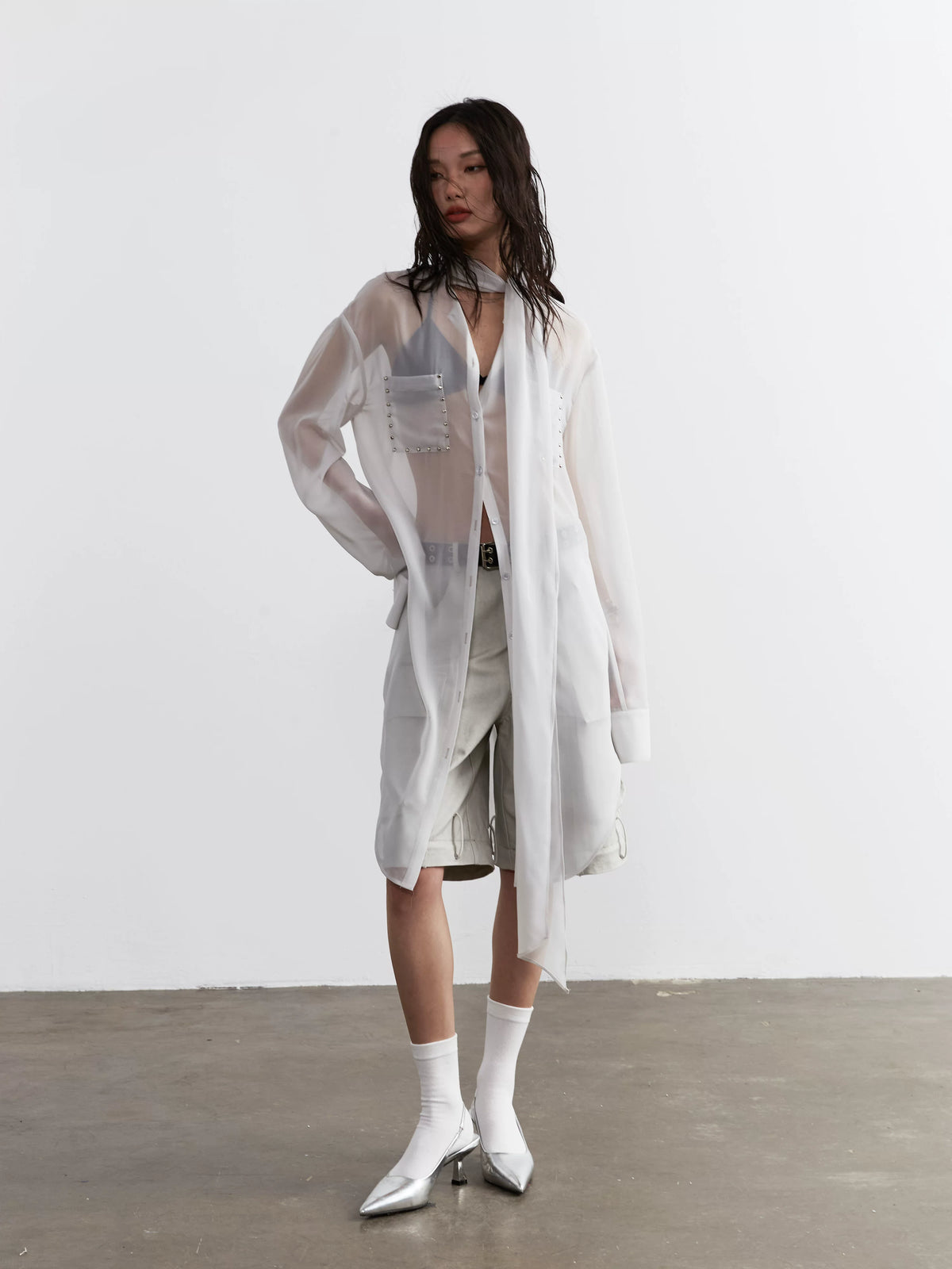 See-Through Long Blouse With Long Strap