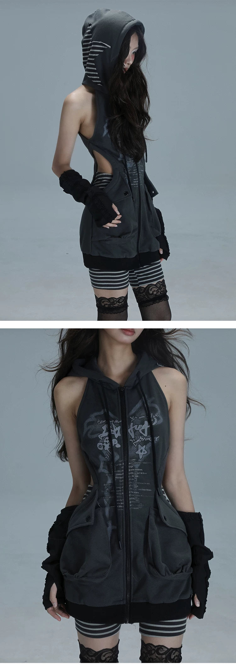 Cutout Long Pullover Hoodie
