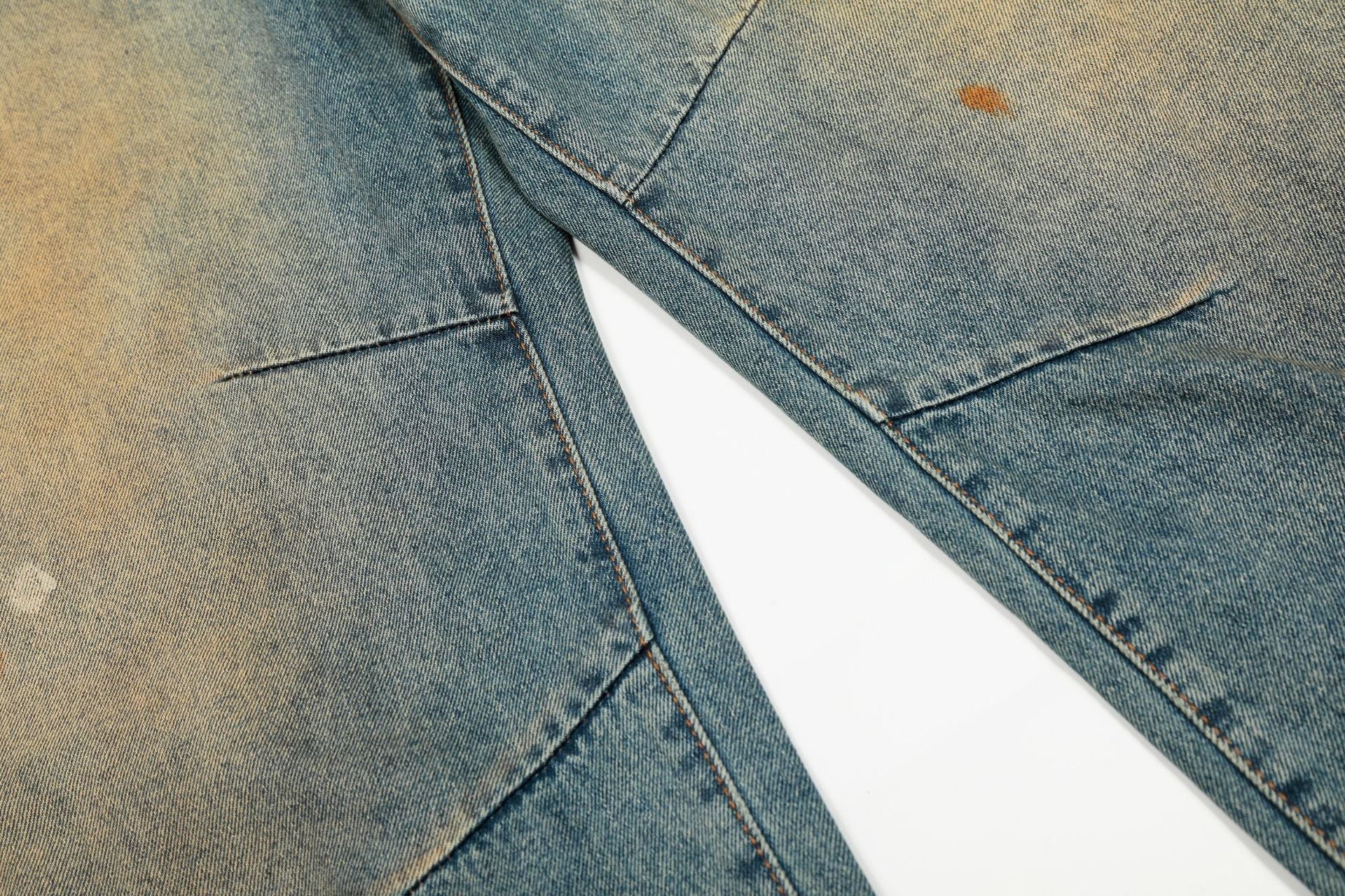Dirty Washed Curved Wide Leg Denim Jeans