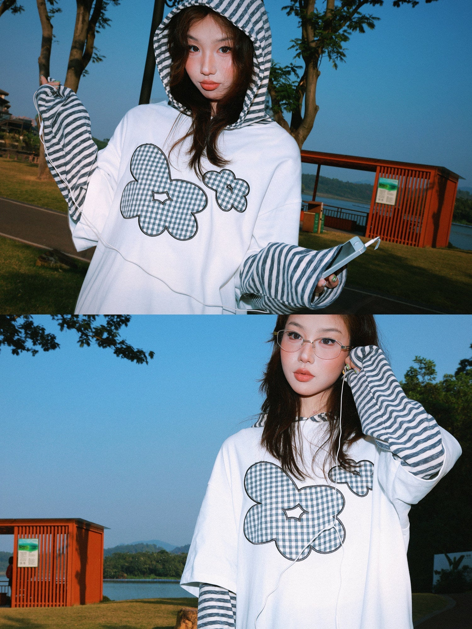 Flower Graphic Layered-Look Hoodie