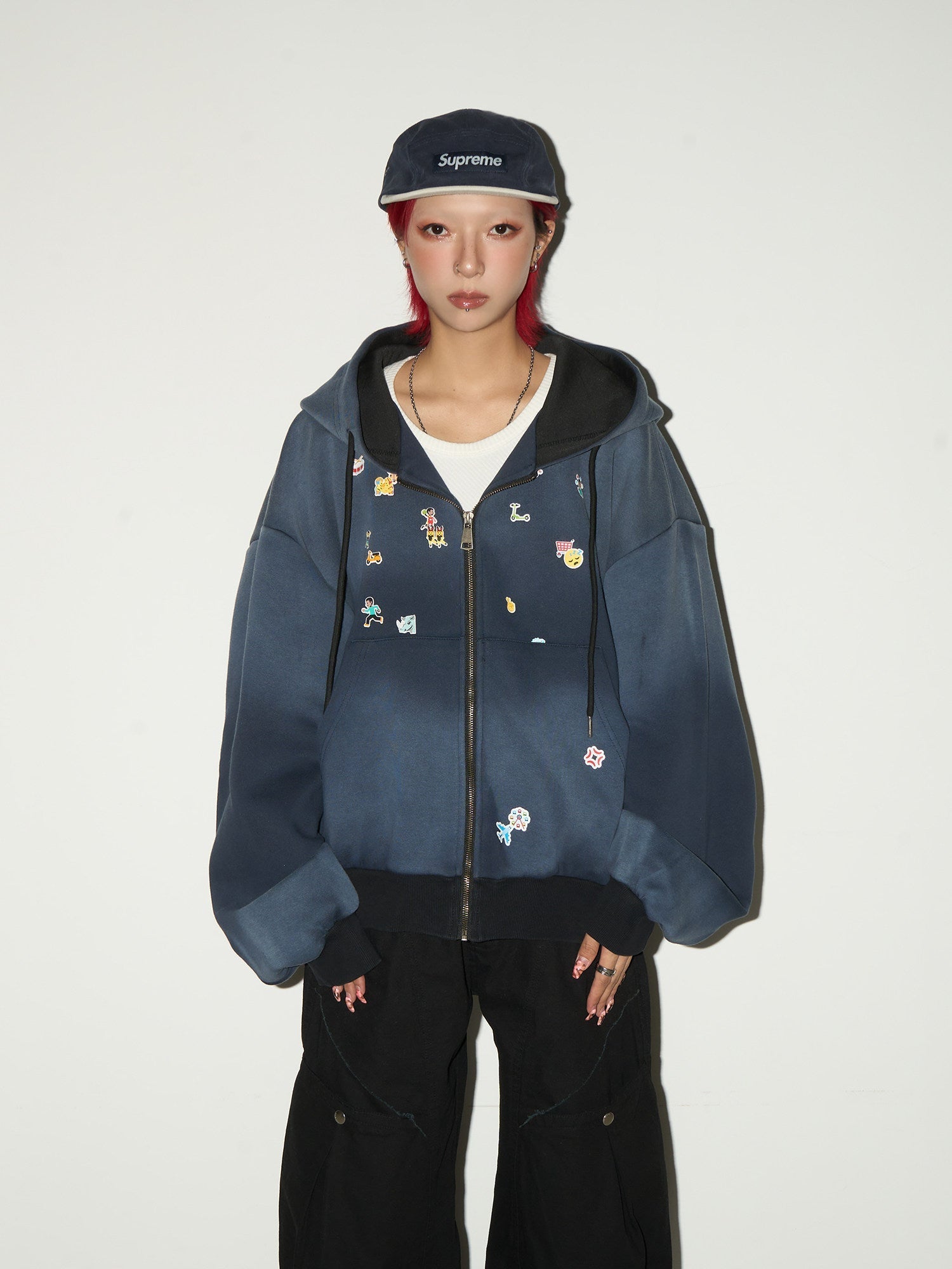 Gradient Embroidery Oversize Zipper Hoodie