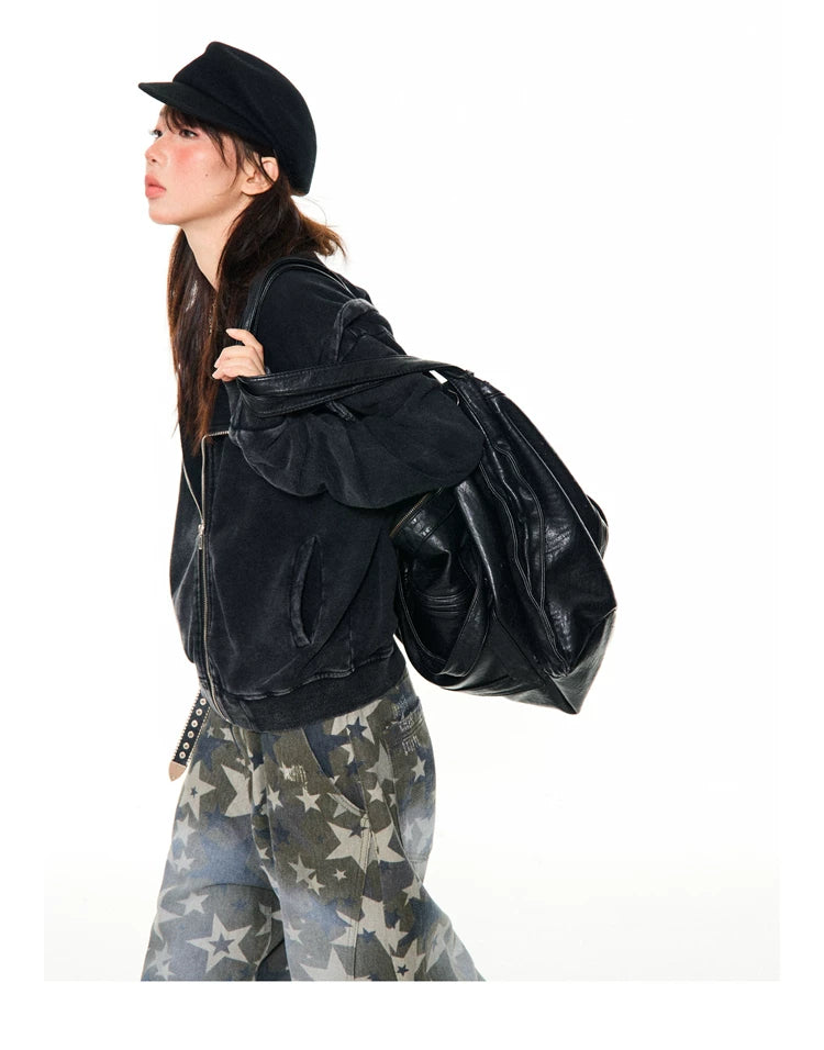 Asymmetrical Zipper Oversize Hooded Jacket