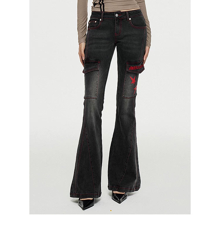 Washed Stretch Slim Flare Denim Jeans