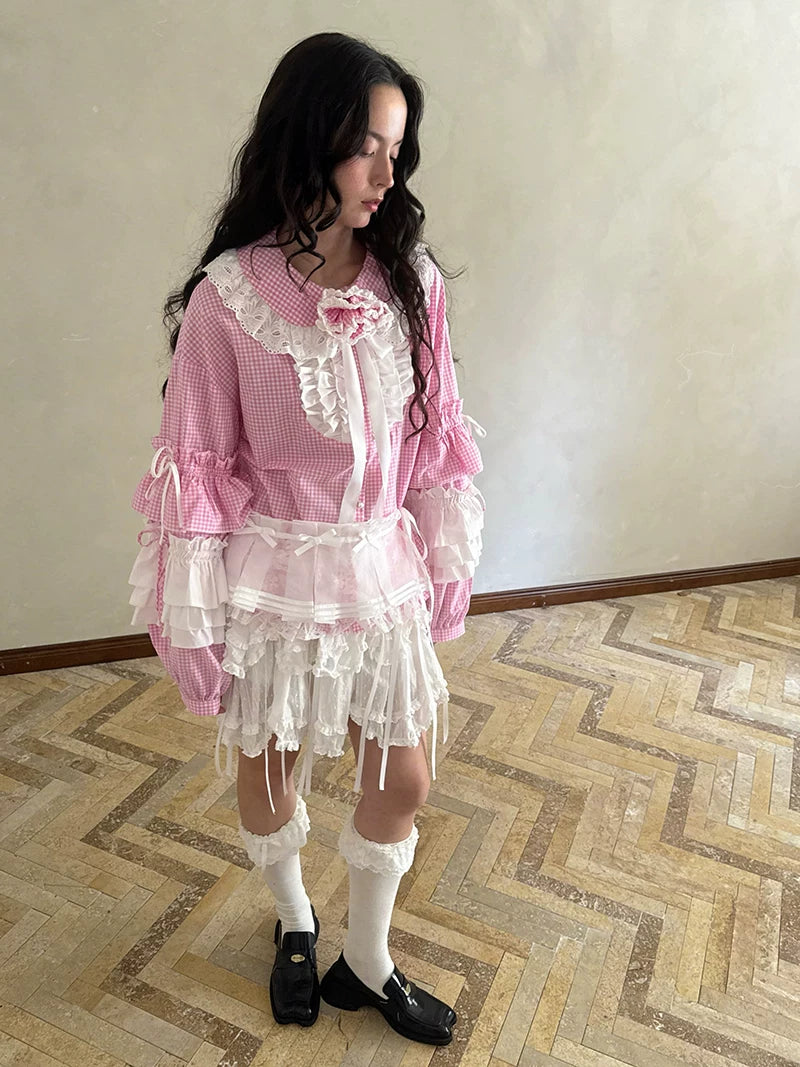 Bow Double-Layer Patchwork Half Skirt