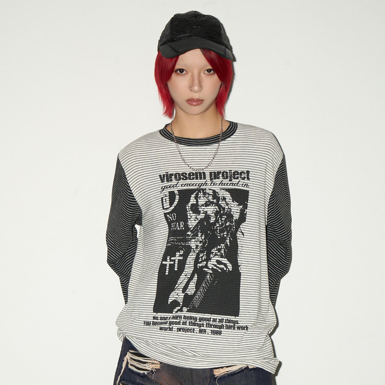 Stripe Graphic Print Layered Long Sleeve T-Shirt