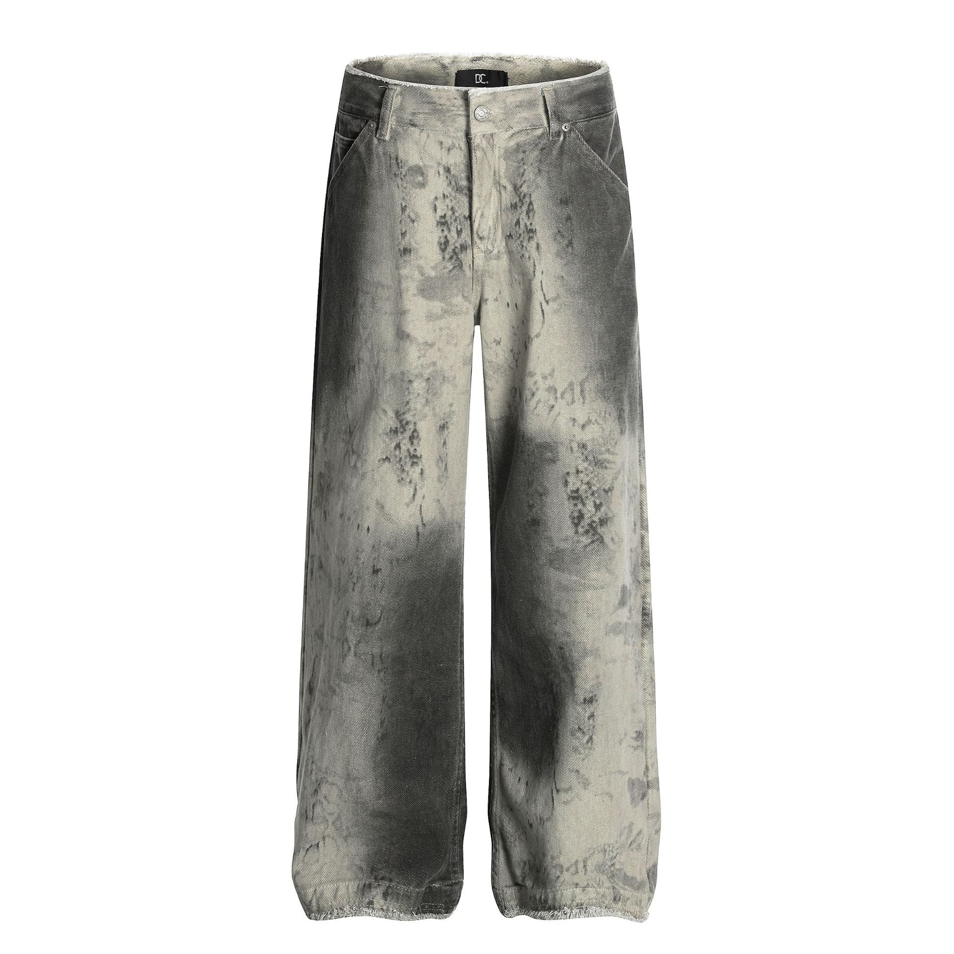 Paint Washed Wide Leg Denim Jeans