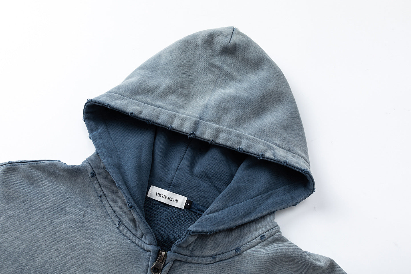 Washed Damage Print Boxy Zipper Hoodie