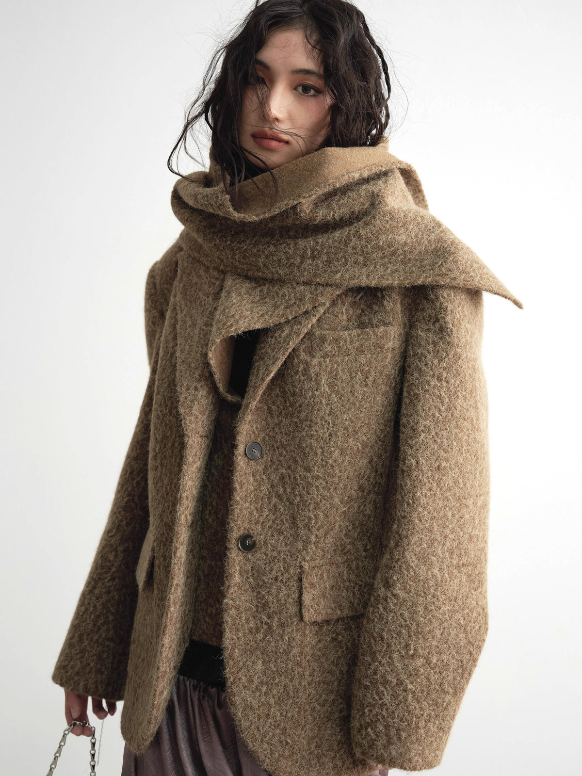 Detachable Scarf Tailored Jacket