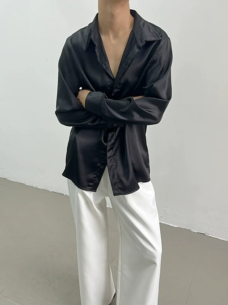 Satin-Touch Long Sleeve Shirt