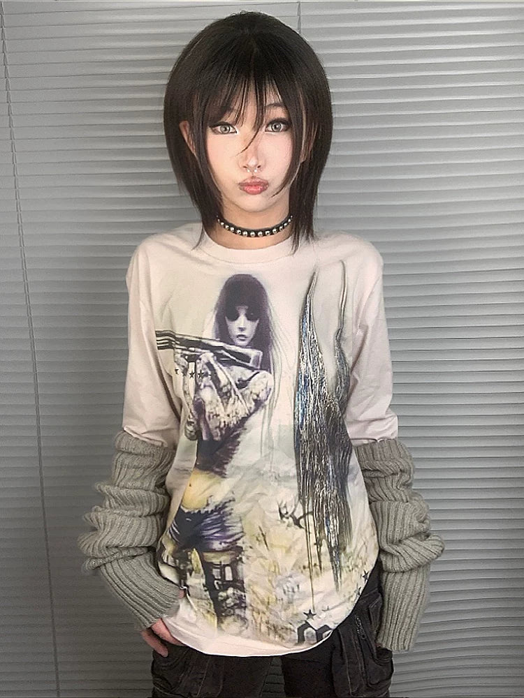 Japanese Anime Print Long Sleeve T-Shirt