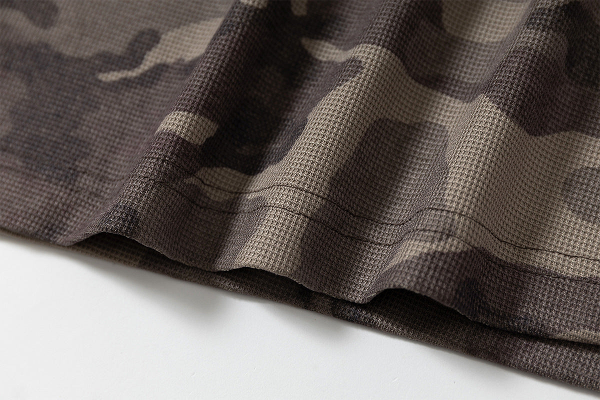 Camouflage Contrast Sleeve Embroidery Hoodie