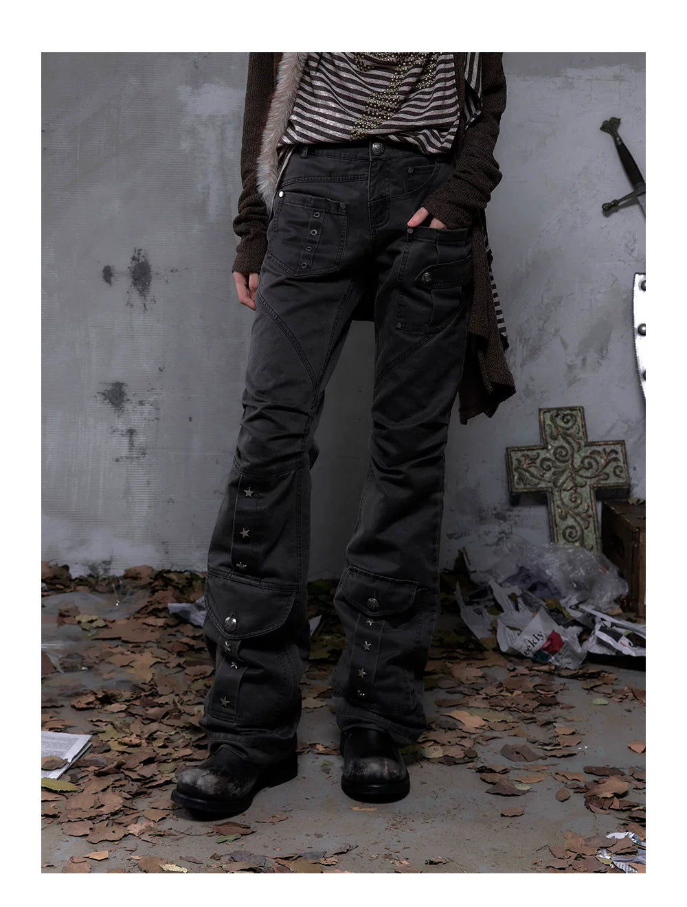 Wrinkle Washed Flare Suede Pants