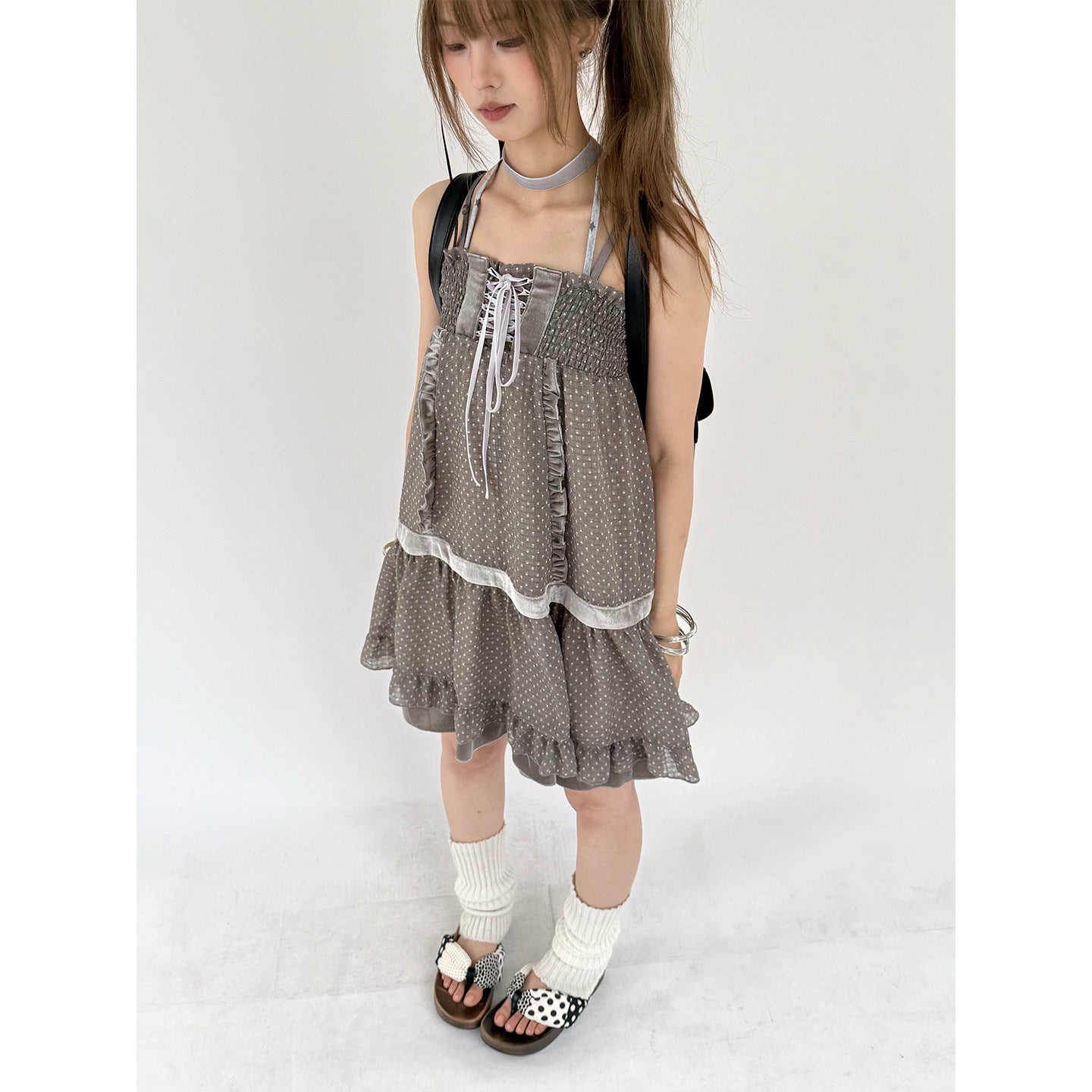 Polka Dot Patchwork Spaghetti Strap Dress