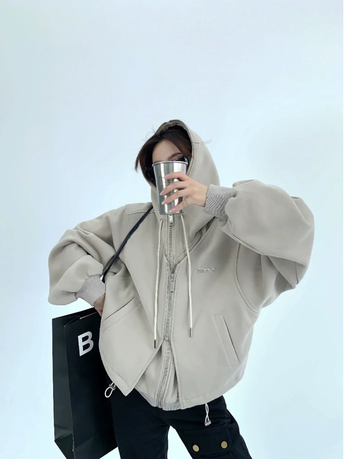 Fake Layered Zipper Hoodie