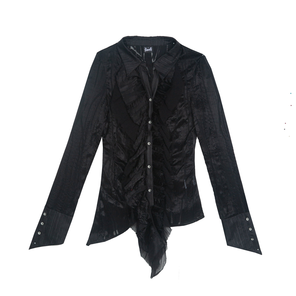 Original Punk Two-Tone Waist-Cinching Ruffle Asymmetric Shirt