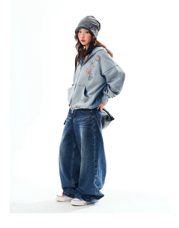 Washed Oversize Zip-Up Hoodie