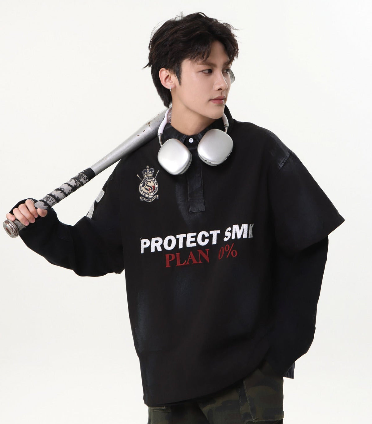 Dirty Washed Fake Layered Long Sleeve T-Shirt