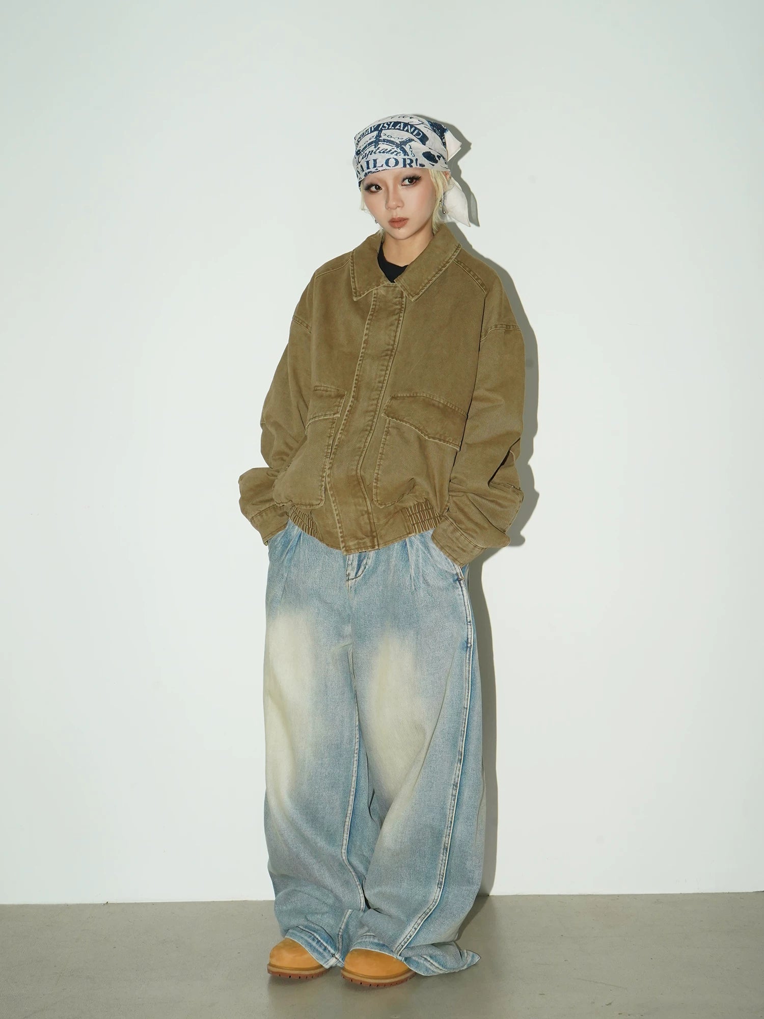 Washed Drape Wide Leg Denim Jeans