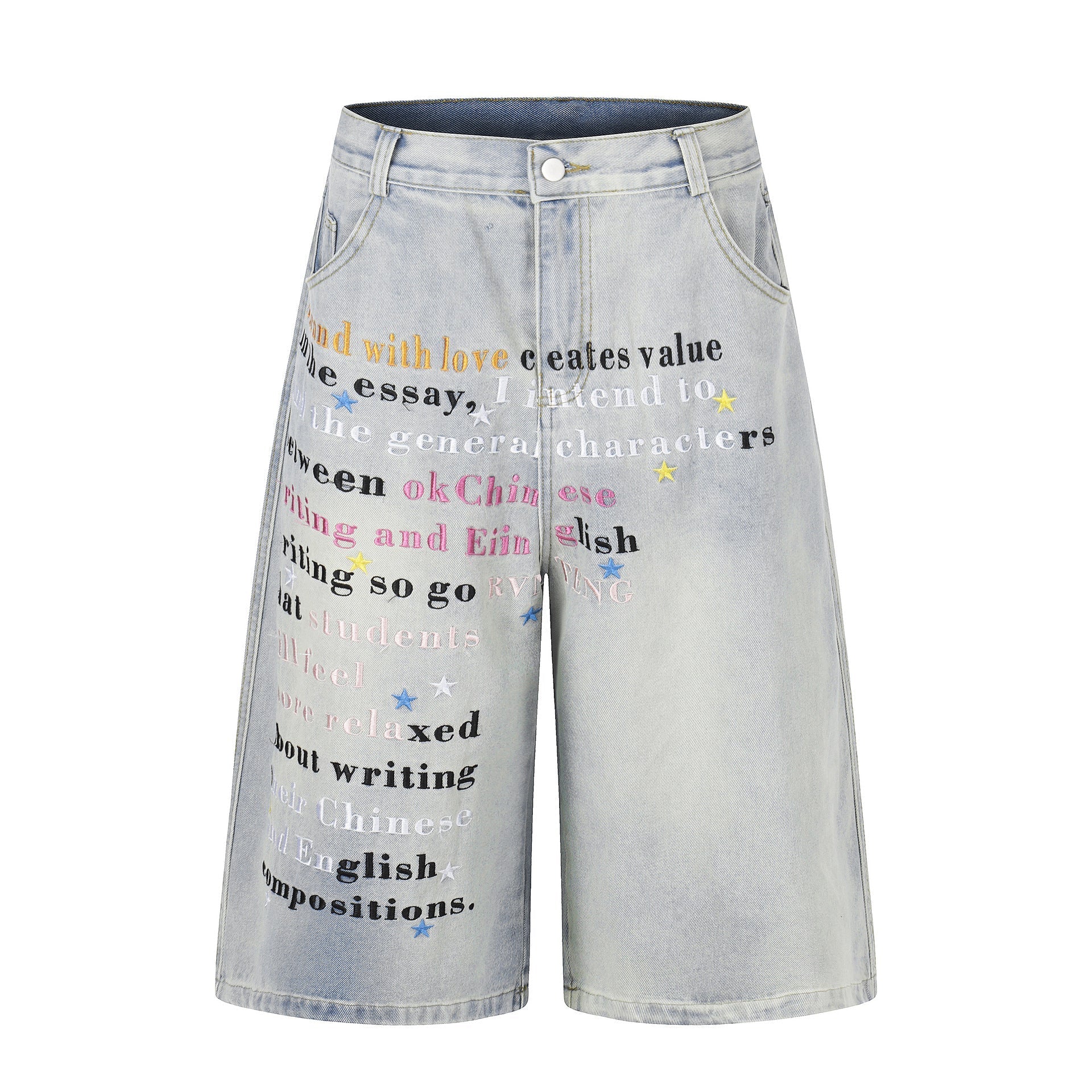 Letter Star Print Denim Jort