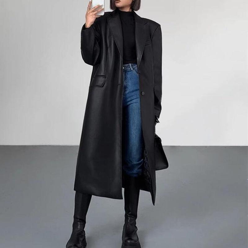Chic High-Quality Black Leather  Coat