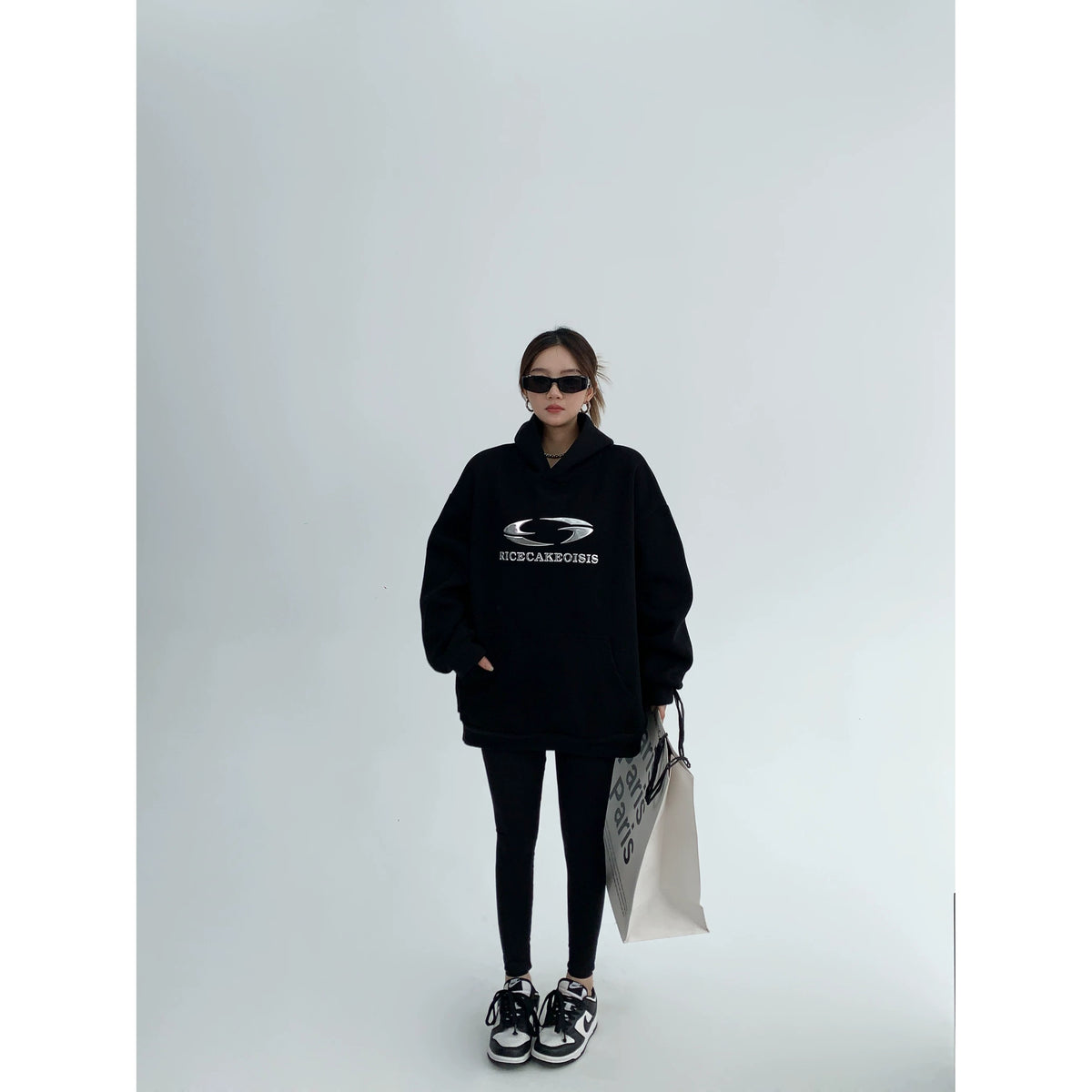 Silver Logo Print Oversized Hoodie