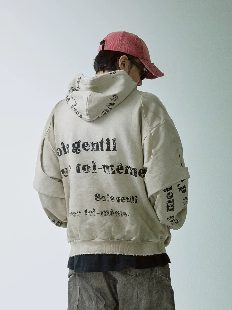 Double-Layered Heavyweight Mud-Dyed Graphic Oversize Hoodie