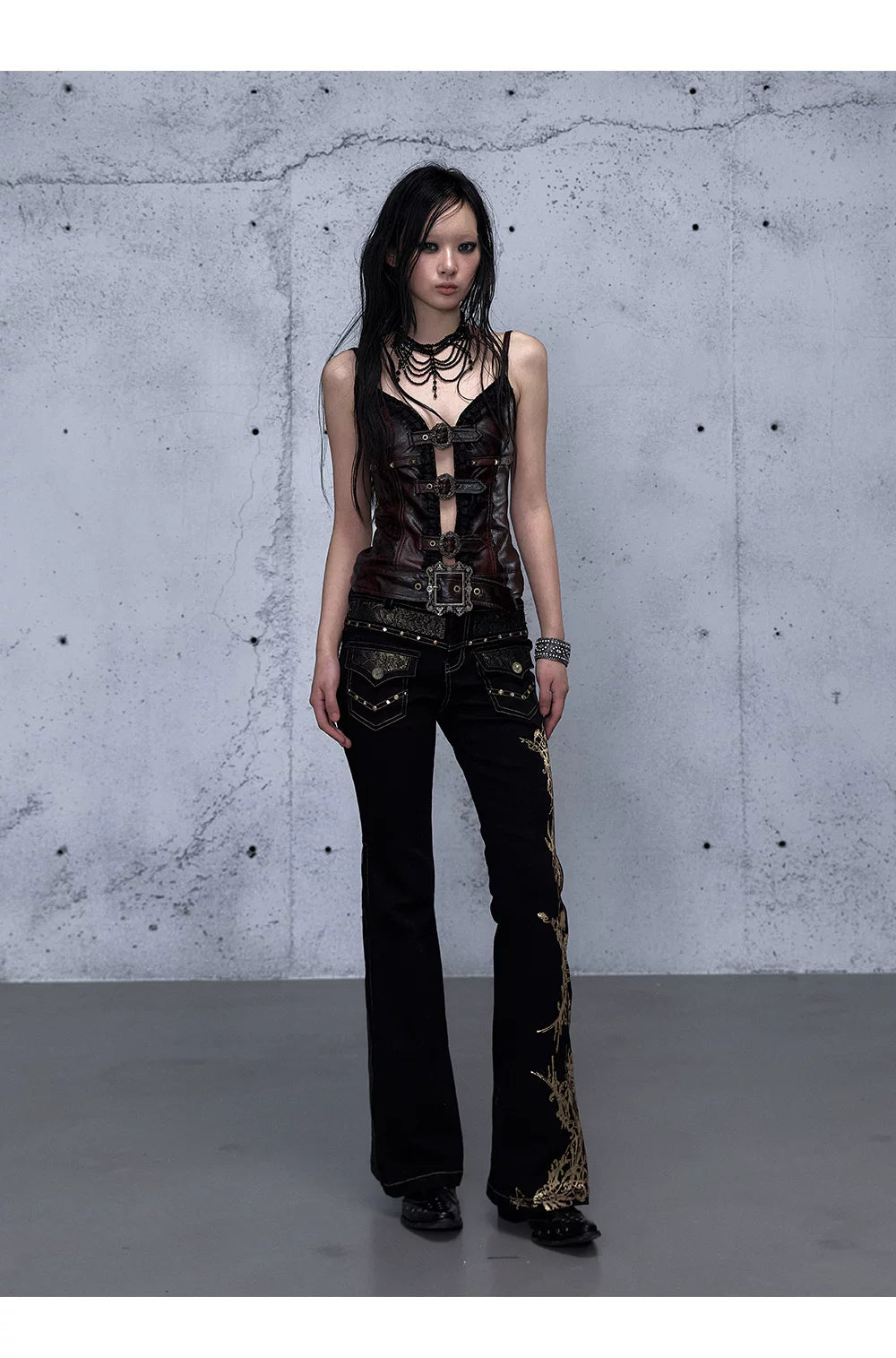 Embroidery Low Rise Straight Denim Jeans