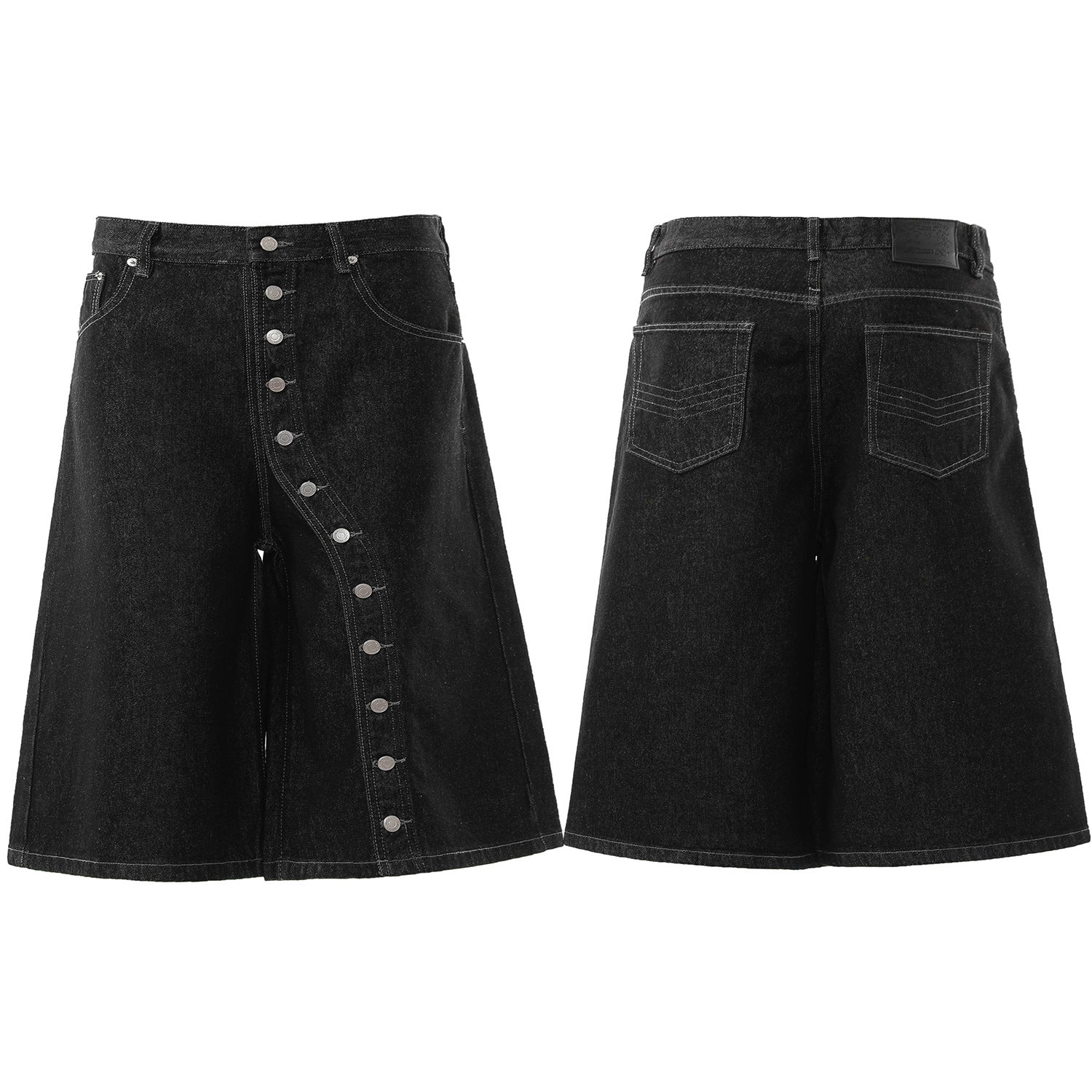 Raw Asymmetrical Button Denim Jort