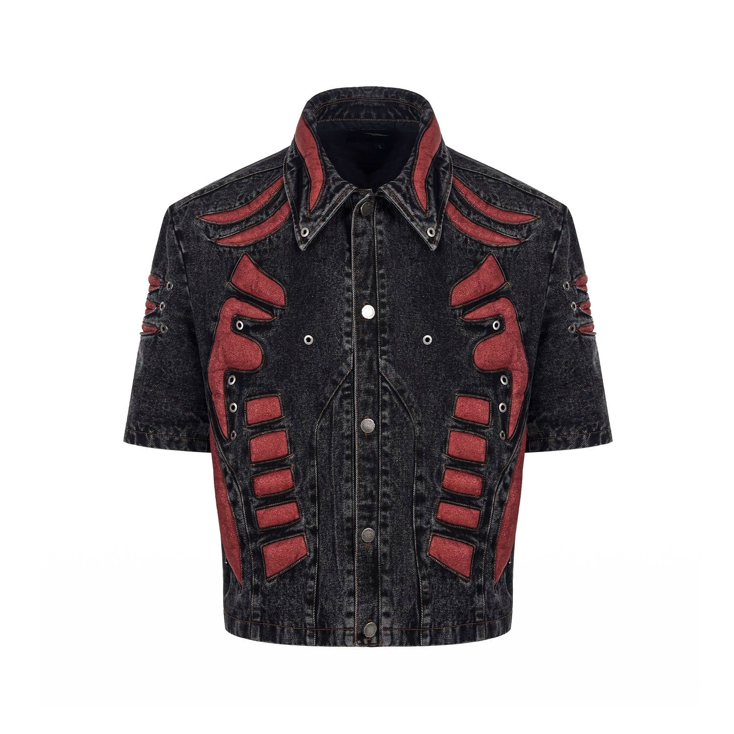Graphic Patchwork Washed Short Sleeve Denim Jacket & Washed Denim Short Setup