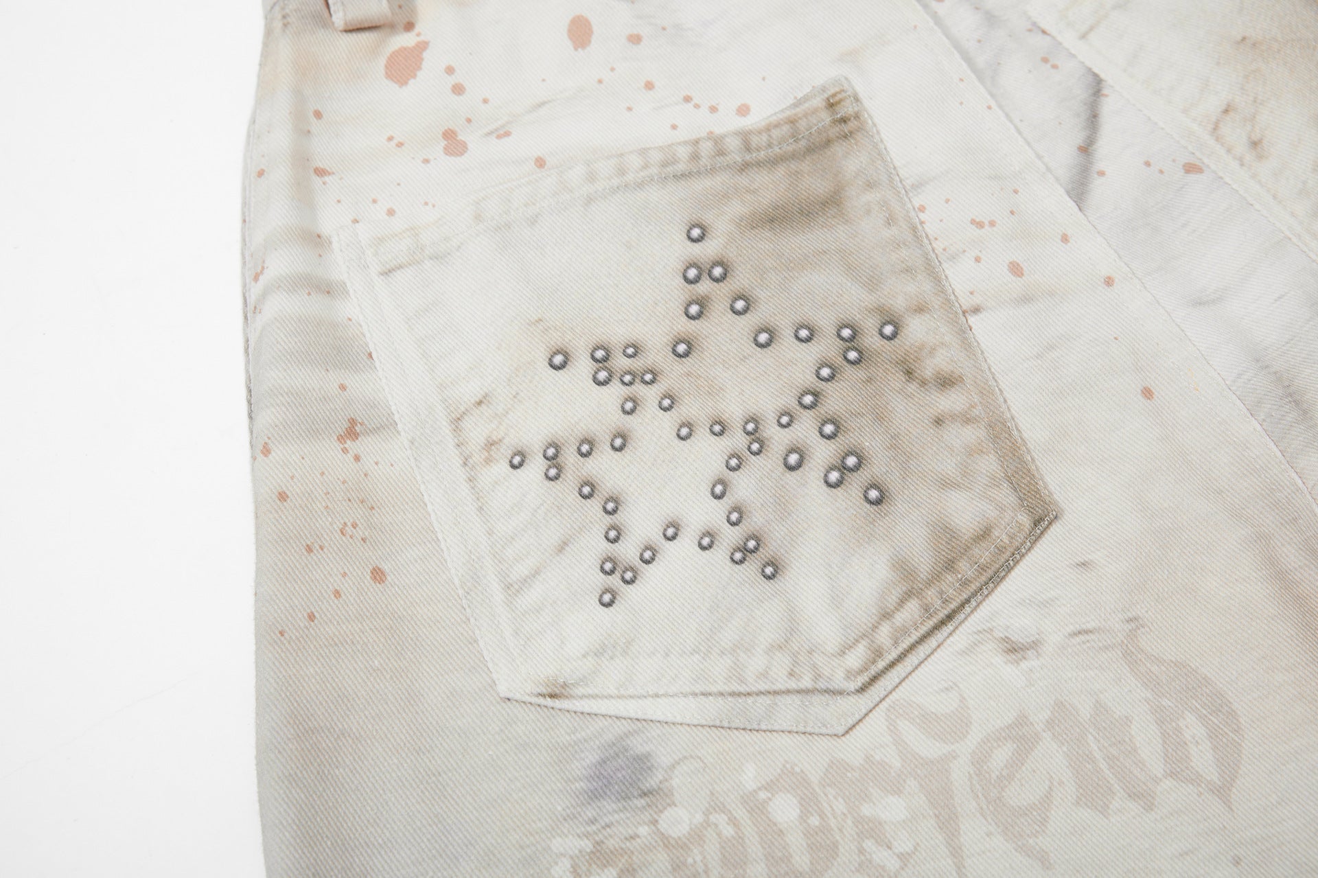 Studs Paint Wing Wide Leg Denim Jeans