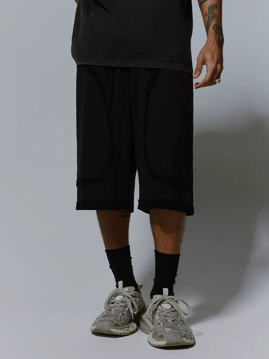 Washed Deconstructed Patchwork Wide Leg Short