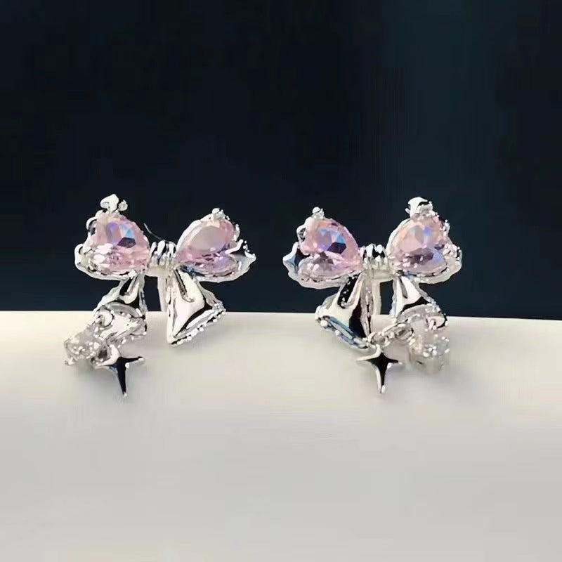 It's so good-looking~ light luxury, high-end pink bow stud earrings, niche temperament, exquisite design, earrings trendy