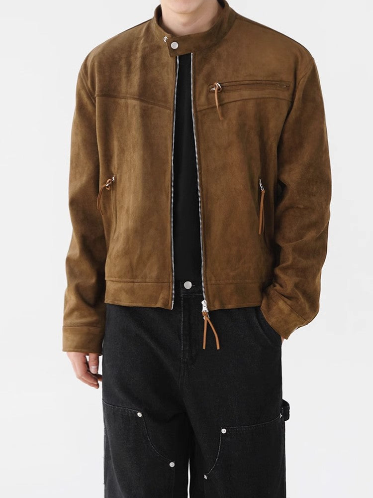 Stand Neck Suede Short Jacket